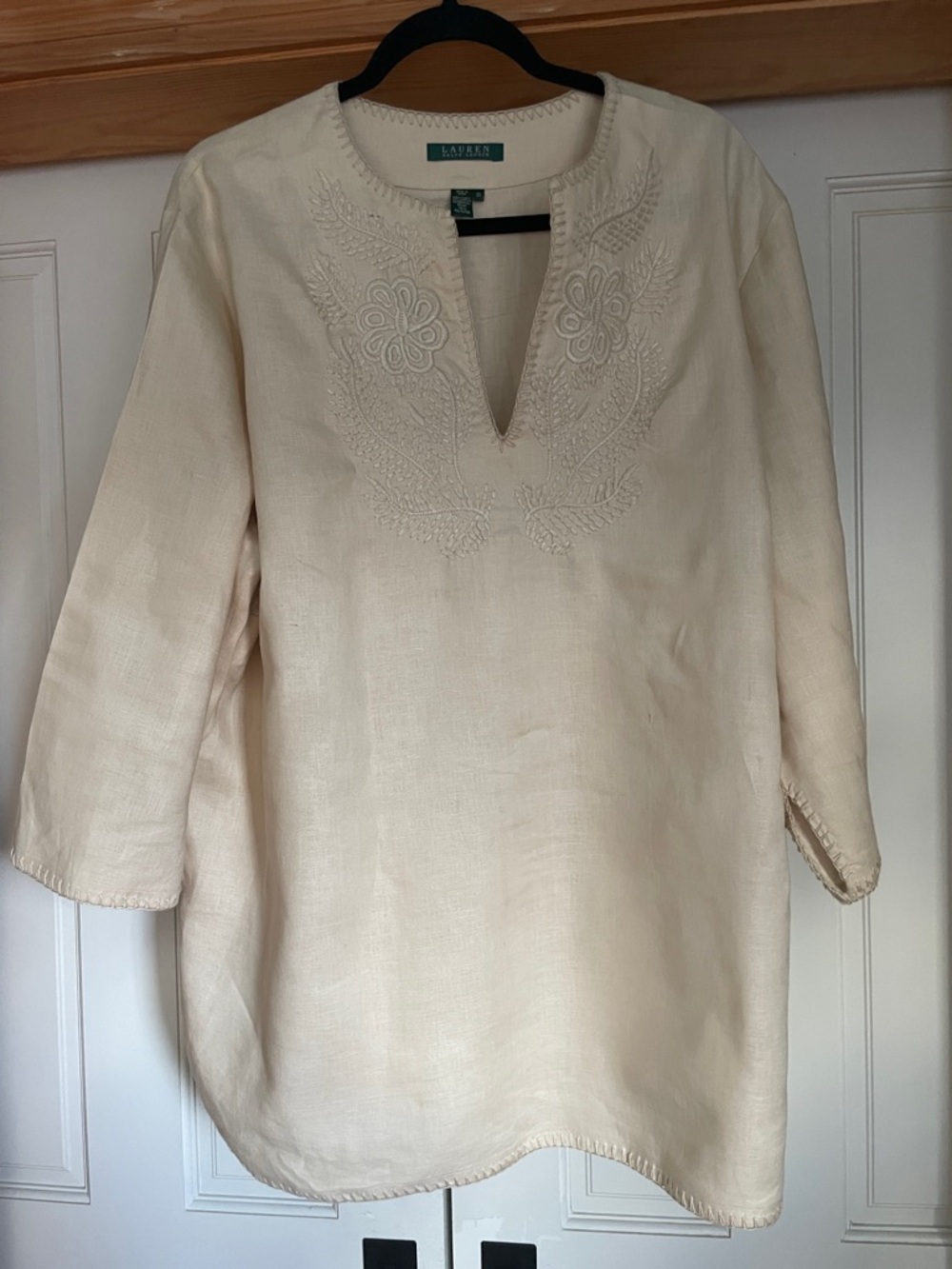 Lauren Ralph Lauren Cream Embroidered Split-Neck Tunic